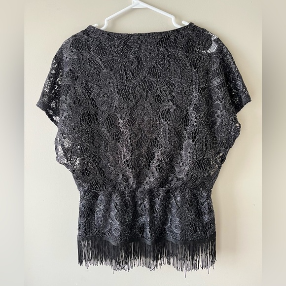 Laura Black Lace Coquette Fringe Blouse Size M All Over Shimmer Whimsygoth - Picture 9 of 10